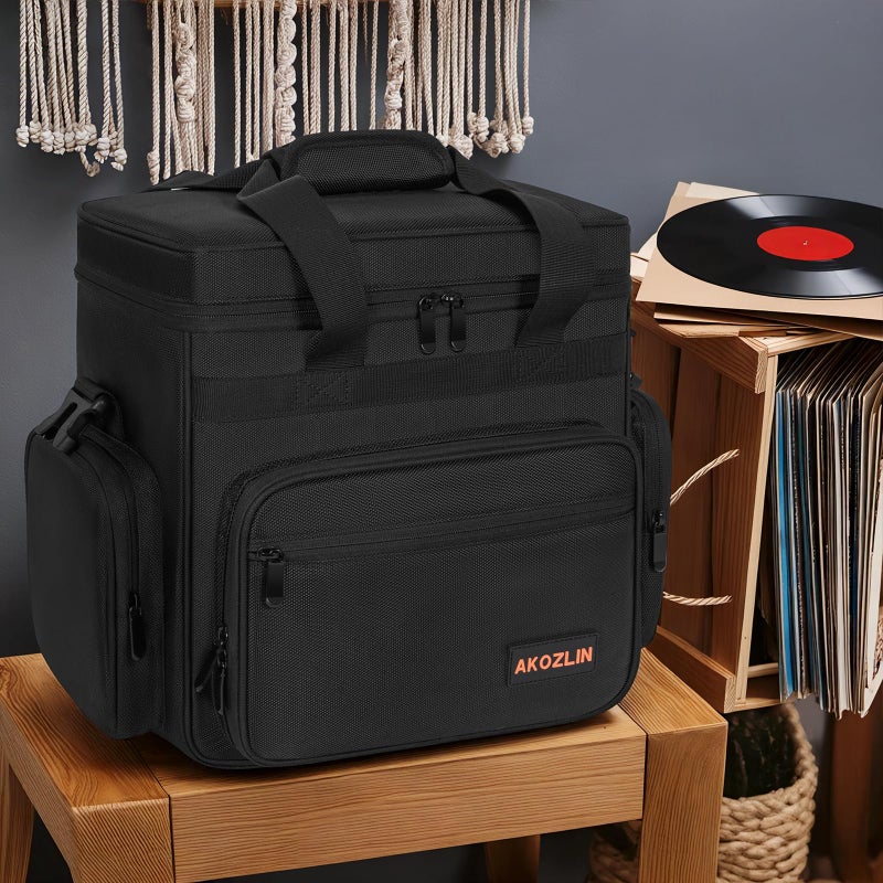 AKOZLIN Vinyl Record Storage Bag with Divider Durable LP Albums Storage Carrying Case Fit 50 Records 12" LP Albums Travel Vinyl Bag for Collection - Image 2