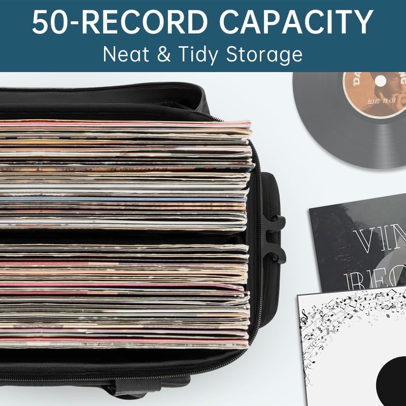 AKOZLIN Vinyl Record Storage Bag with Divider Durable LP Albums Storage Carrying Case Fit 50 Records 12" LP Albums Travel Vinyl Bag for Collection - Image 4