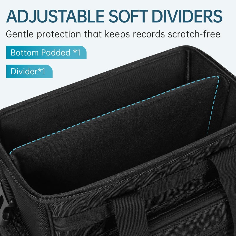 AKOZLIN Vinyl Record Storage Bag with Divider Durable LP Albums Storage Carrying Case Fit 50 Records 12" LP Albums Travel Vinyl Bag for Collection - Image 3