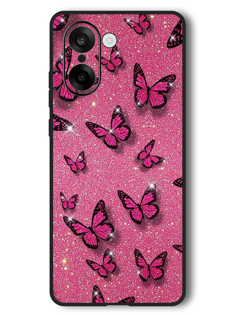 Theodor Case Compatible with OnePlus Nord CE 5 6.77 Inch Protection Shockproof Bumper Cover Pink Butterflies - Image 1