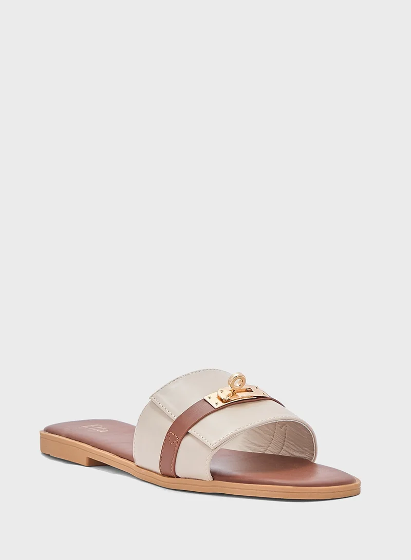 Ella Cream/Brown Classic Flat Sandals for Women | Best Price UAE