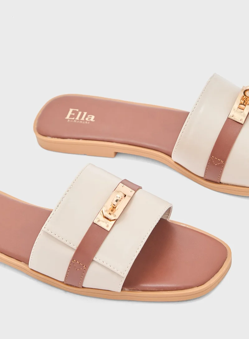 Ella Cream/Brown Classic Flat Sandals for Women | Best Price UAE