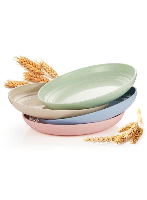 10 Inches Unbreakable Plastic Dinner Plates Set of 4, Reusable Wheat Straw Plates, Lightweight Unbreakable Dinner Dishes Plates, Dishwasher & Microwave Safe Multicolor 10 inches