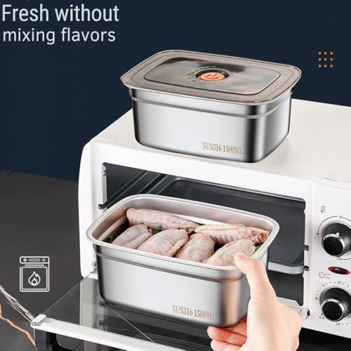 WE-CEF food storage containers leak proof & airtight lids for Kitchen SUS 316 stainless steel bowl Fridge Storage Containers 1500 ML for Food Leftover Storage microwave safe (1500 ML - 2 PCs) - Image 2