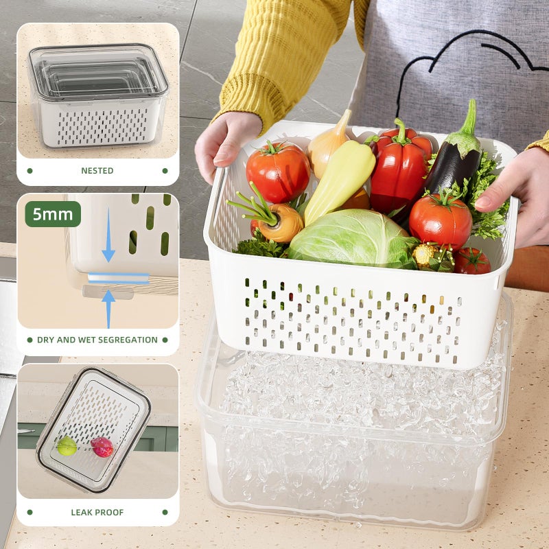 KEMETHY 5 Pack Fruit Storage Containers for Fridge with Removable Colanders - Food Storage Containers with Lids, BPA-Free Produce Containers Keep Fruits, Vegetables, Berry, Meat Fresh Longer - Image 5