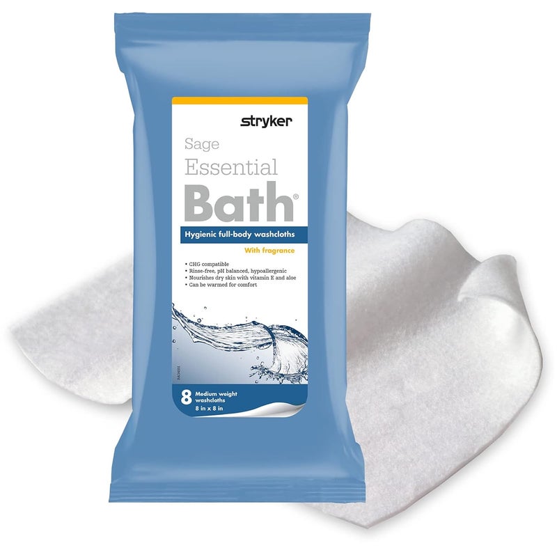 Sage Essential Comfort Bath Cleansing Washcloths - 1 Package, 8 Cloths - No Rinse Bathing Wipes, Ultra-Soft and Thick Heavyweight Cloth, Light Fragrance… - Image 1