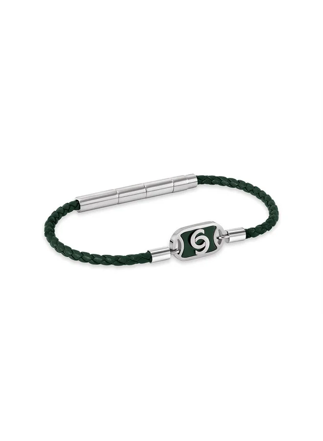 Enrico Green Leather Center C Logo Motif Bracelet for Men