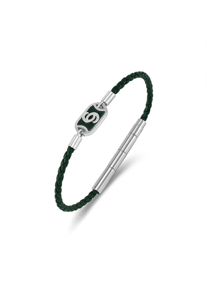 CERRUTI 1881 Enrico Green Leather Center C Logo Motif Bracelet for Men