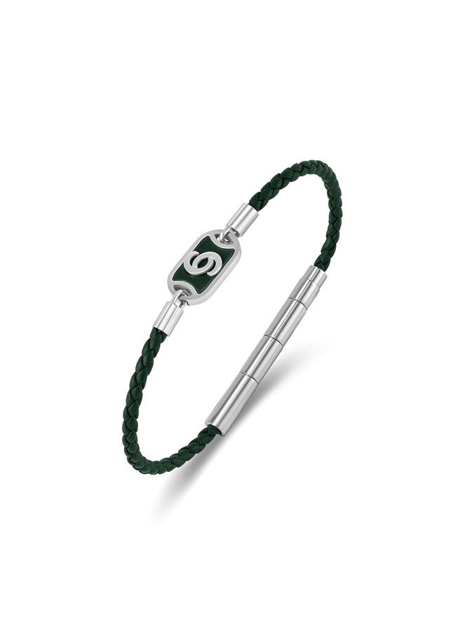 CERRUTI 1881 Enrico Green Leather Center C Logo Motif Bracelet for Men - Image 2