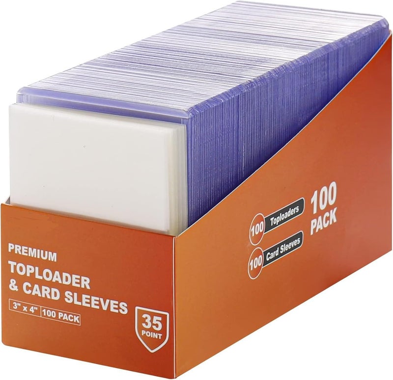 LBOYLOVE 200 Card Sleeves Top Loaders for Cards, 3""X4"" Baseball Cards Protectors Hard Plastic, Premium Toploaders Holder for Trading Sports Football Game Card(100 Top Loaders + 100 Penny Sleeves) - Image 1