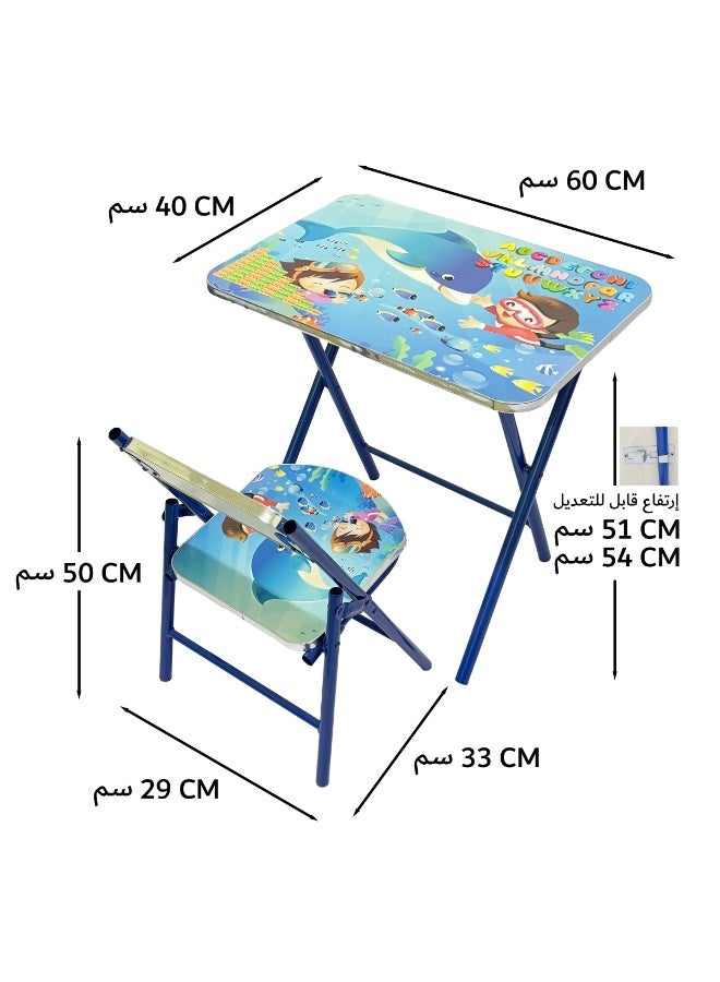 فنز  طقم طاولة دراسة وكرسي قابل للطي للأطفال، مكتب تعليمي بإطار خشبي ومعدني للأولاد والبنات، مكتب دراسة مطبوع للأطفال من سن 3 إلى 10 سنوات - Image 4