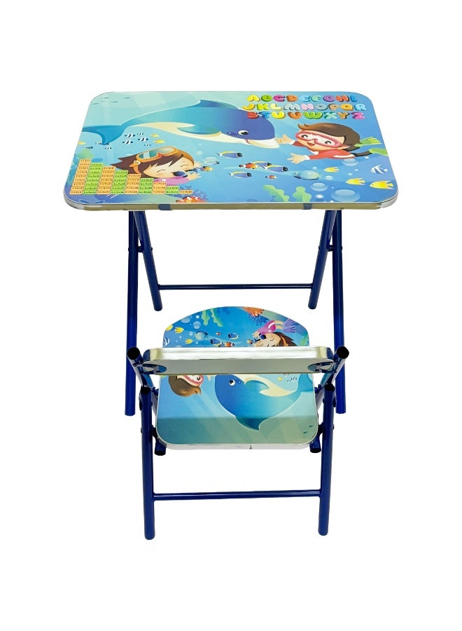 فنز  طقم طاولة دراسة وكرسي قابل للطي للأطفال، مكتب تعليمي بإطار خشبي ومعدني للأولاد والبنات، مكتب دراسة مطبوع للأطفال من سن 3 إلى 10 سنوات - Image 3