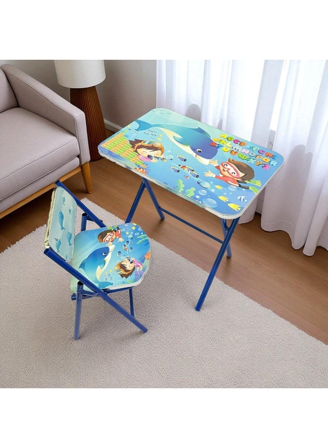 فنز  طقم طاولة دراسة وكرسي قابل للطي للأطفال، مكتب تعليمي بإطار خشبي ومعدني للأولاد والبنات، مكتب دراسة مطبوع للأطفال من سن 3 إلى 10 سنوات - Image 5