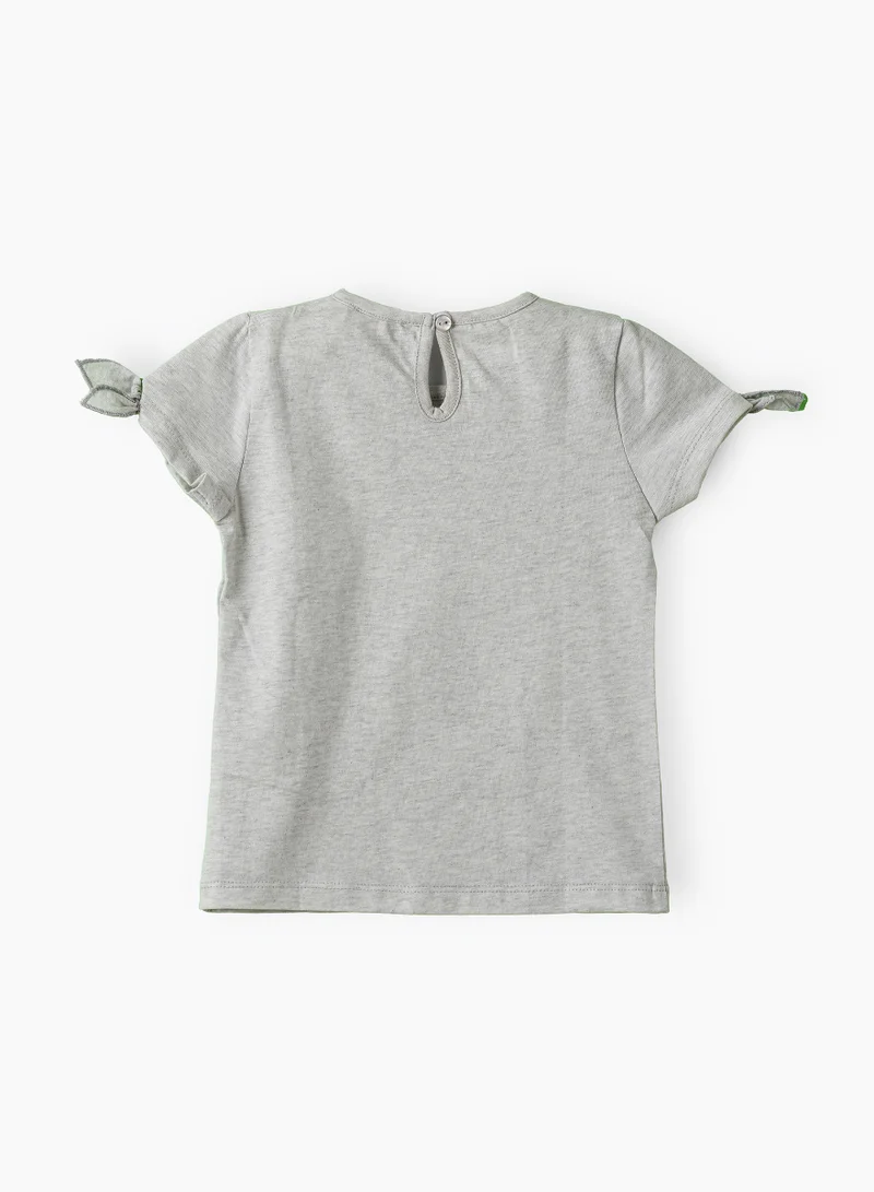 Jelliene Girls Grey Graphic Print Tie Sleeve Top