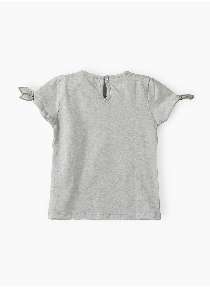 Jelliene Girls Grey Graphic Print Tie Sleeve Top  - Image 2