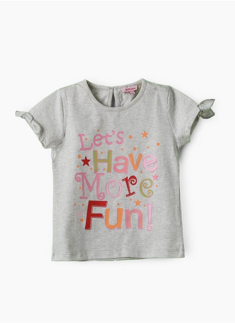 Jelliene Girls Grey Graphic Print Tie Sleeve Top  - Image 1