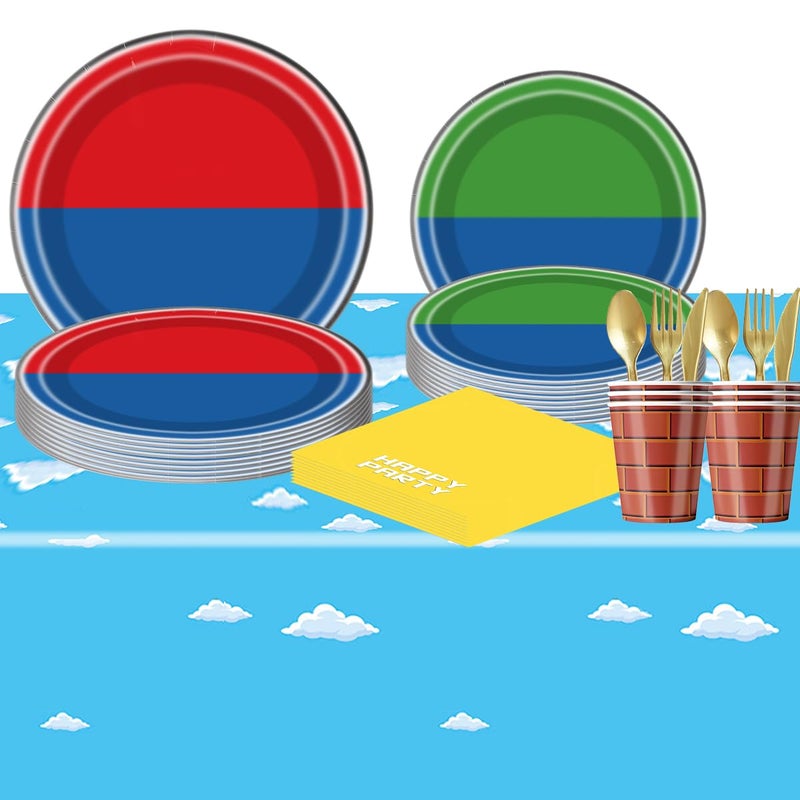 Ou Rui 81Pcs Super Brother Party Tableware Set, Super Brother Party Decoration, Super Brother Birthday Party Supplies - Image 5
