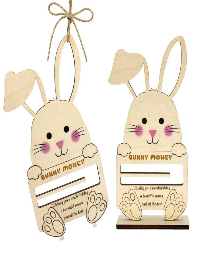 RTHPY 2 PCS Easter Bunny Money Holder for Cash Gift,Wooden Rabbit Decorations Gift Card Holder, Cute Easter Basket Stuffers for Kids Toddlers Teens Boys Girls Grandchildren - Image 1