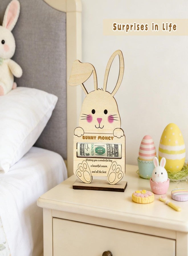 RTHPY 2 PCS Easter Bunny Money Holder for Cash Gift,Wooden Rabbit Decorations Gift Card Holder, Cute Easter Basket Stuffers for Kids Toddlers Teens Boys Girls Grandchildren - Image 4