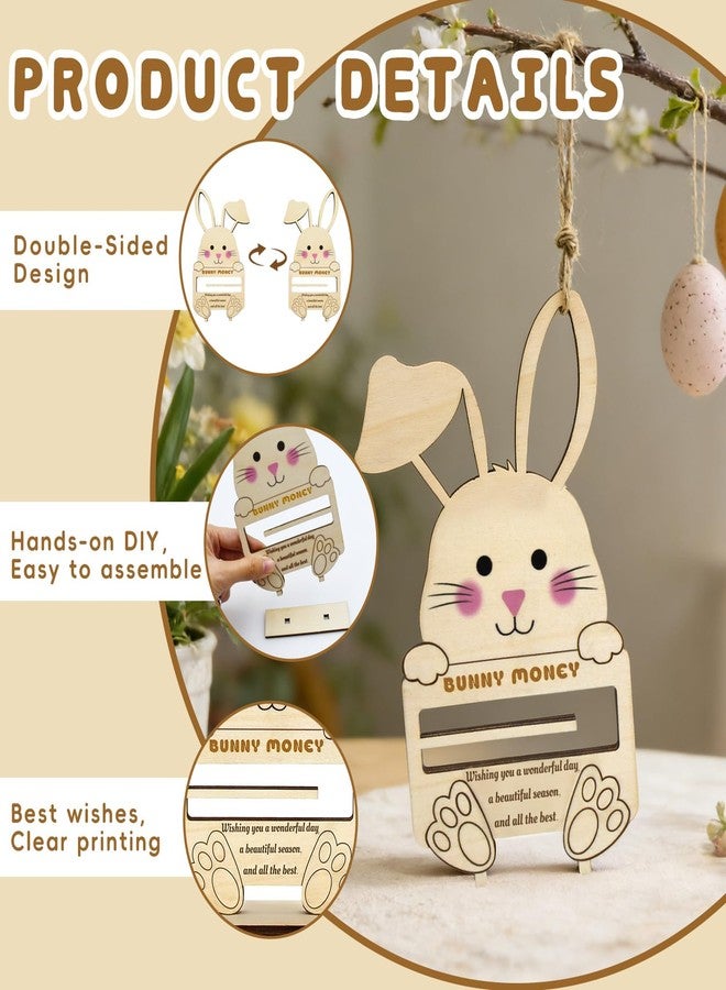 RTHPY 2 PCS Easter Bunny Money Holder for Cash Gift,Wooden Rabbit Decorations Gift Card Holder, Cute Easter Basket Stuffers for Kids Toddlers Teens Boys Girls Grandchildren - Image 3