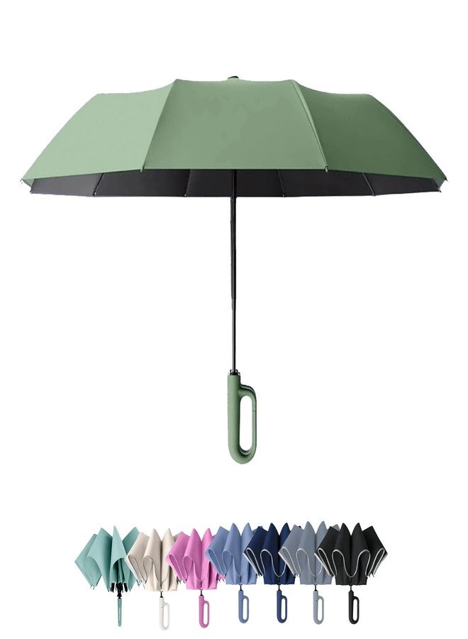PRIME PICK مظلة سفر صغيرة الحجم من برايم بيك، مزودة بشريط عاكس، مقاومة للرياح والأشعة فوق البنفسجية، بمقبض مانع للانزلاق، خفيفة الوزن، تحجب 95% من الأشعة فوق البنفسجية، مناسبة للرجال والنساء والأطفال، مثالية للحماية من المطر والشمس، لون أخضر فاتح - Image 1