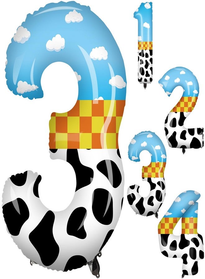 Hollowfly 40 Inch Toy Inspired Number 3 Balloon Large Blue Sky and White Cloud Cow Cartoon Balloons Cute Cow Print Decor Western for Birthday Celebration Party Ideal Decoration - Image 1