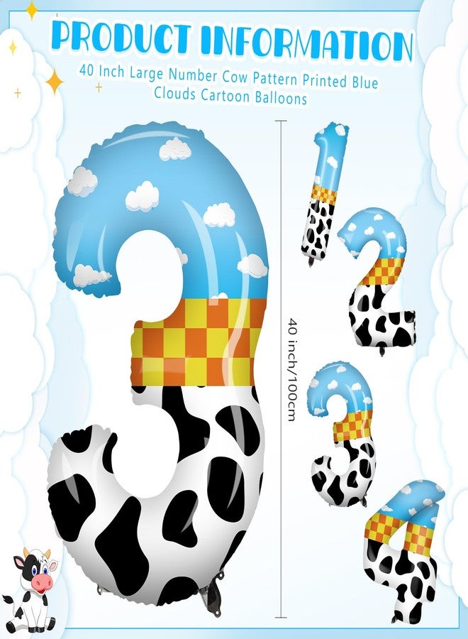 Hollowfly 40 Inch Toy Inspired Number 3 Balloon Large Blue Sky and White Cloud Cow Cartoon Balloons Cute Cow Print Decor Western for Birthday Celebration Party Ideal Decoration - Image 2