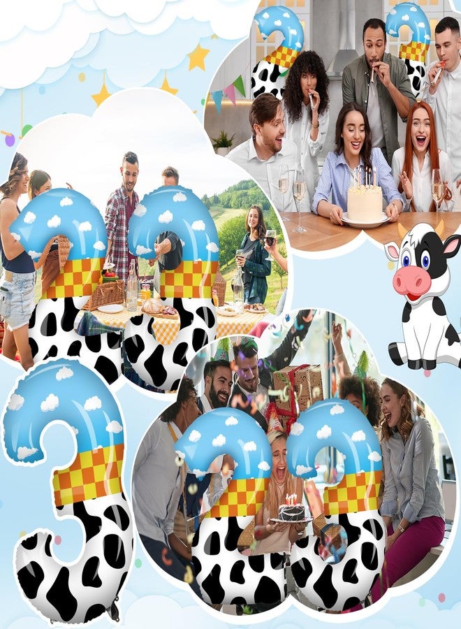 Hollowfly 40 Inch Toy Inspired Number 3 Balloon Large Blue Sky and White Cloud Cow Cartoon Balloons Cute Cow Print Decor Western for Birthday Celebration Party Ideal Decoration - Image 5