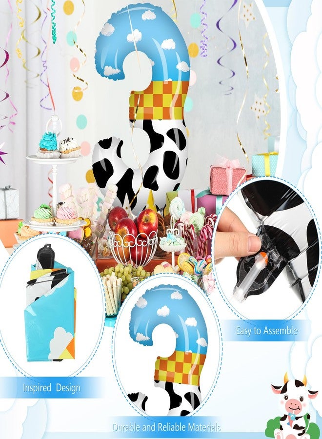 Hollowfly 40 Inch Toy Inspired Number 3 Balloon Large Blue Sky and White Cloud Cow Cartoon Balloons Cute Cow Print Decor Western for Birthday Celebration Party Ideal Decoration - Image 3
