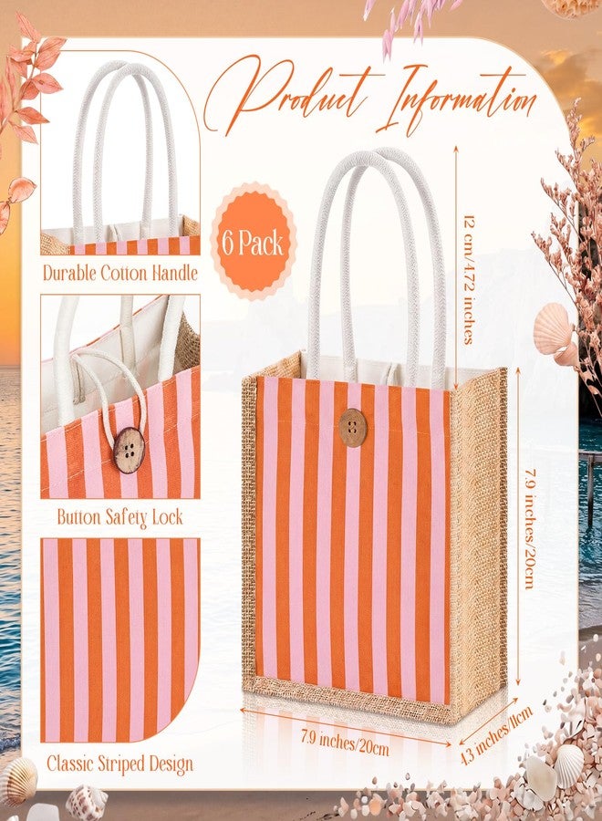 Abbylike 6 Pcs Gingham Gift Bag Small Burlap Checked Goodie Tote for Women Summer Wedding Beach Bear Baby Shower Party Decor (Sunset Stripe,Pink and Orange - Image 2