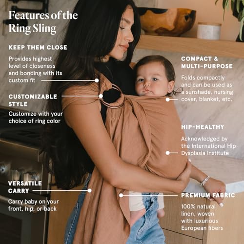 WildBird Ring Sling Baby Carrier 036 Months up to 35 lbs Standard 74 Willow Gold Ring Front Hip or Back Carry Adjustable Fit Natural Linen Baby Essentials New Mom Gifts - Image 3