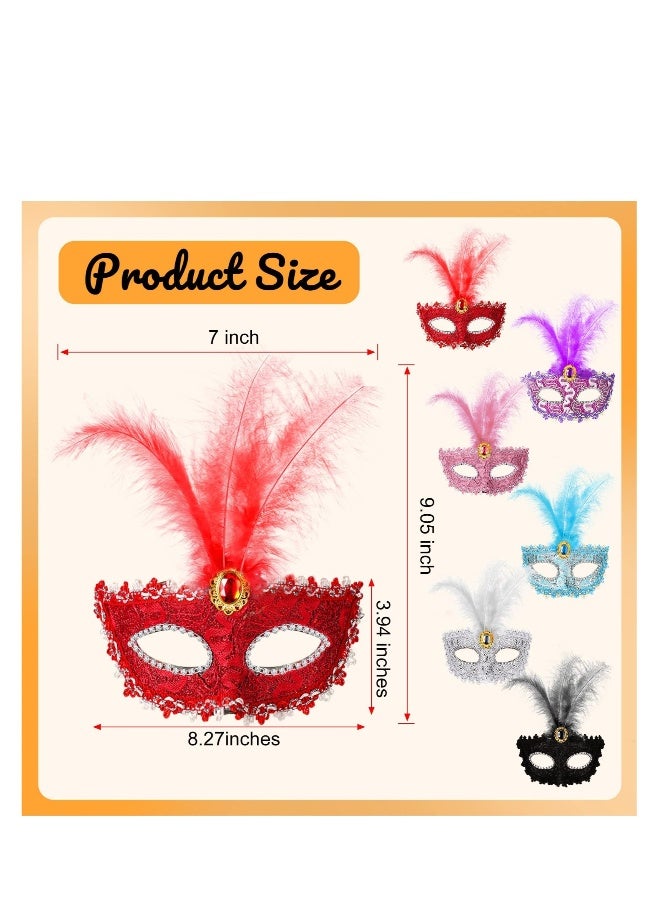 Masquerade Mask for Women, 6 Pcs Girl Mardi Gras Mask Costume, Mask Colorful Lace, Mask for Women Girl Party Carnival Prom Ball - Image 2