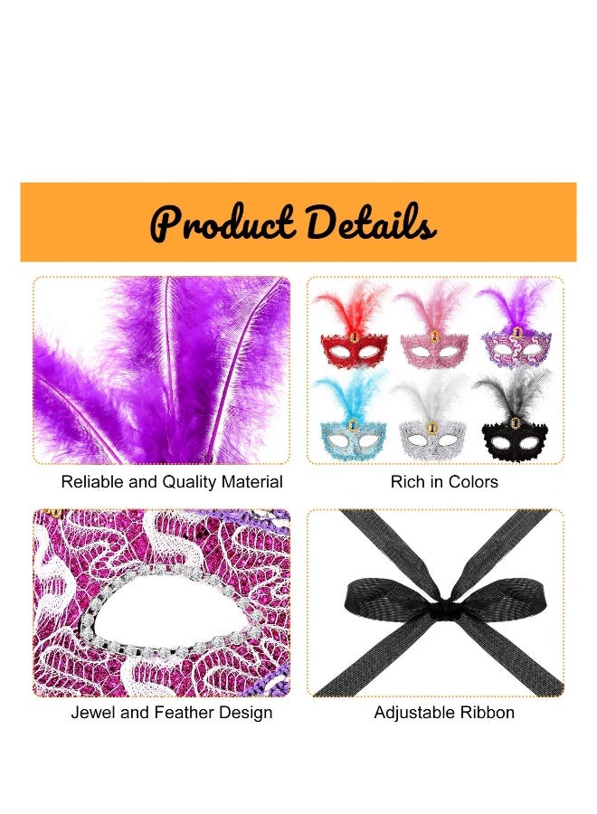 Masquerade Mask for Women, 6 Pcs Girl Mardi Gras Mask Costume, Mask Colorful Lace, Mask for Women Girl Party Carnival Prom Ball - Image 3