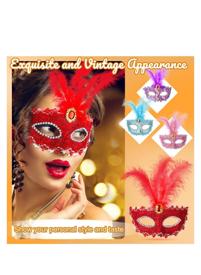 Masquerade Mask for Women, 6 Pcs Girl Mardi Gras Mask Costume, Mask Colorful Lace, Mask for Women Girl Party Carnival Prom Ball - Image 4
