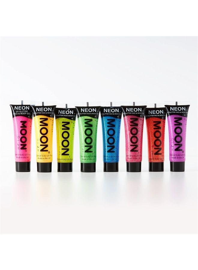 Moon Glow Blacklight UV Glitter Face & Body Gel - 12ml Set of 8 - Blacklight Face Paint - glows brightly under Blacklight - Image 2