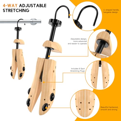 eachway Wooden Shoe Stretcher Men and Women for Wide Feet，Pair Premium of 4-way Shoe Tree Widener Stretch Length & Width L for Men's Size Us 10-13.5 - Image 2