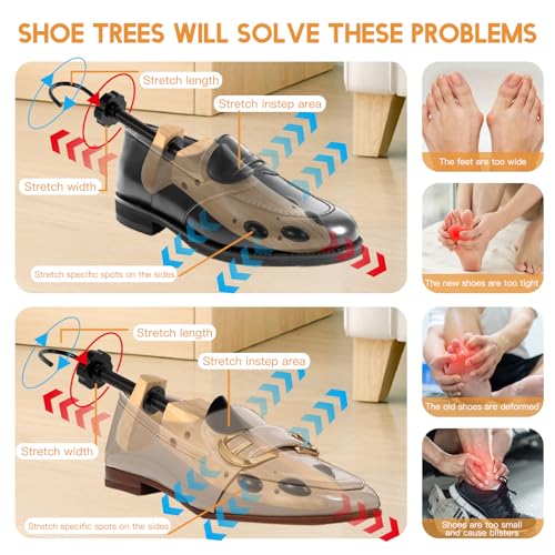 eachway Wooden Shoe Stretcher Men and Women for Wide Feet，Pair Premium of 4-way Shoe Tree Widener Stretch Length & Width L for Men's Size Us 10-13.5 - Image 4
