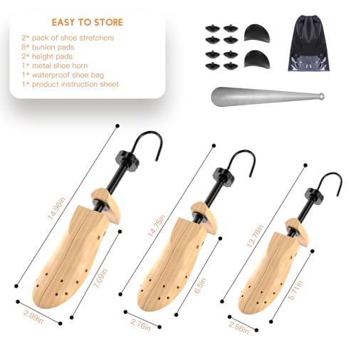 eachway Wooden Shoe Stretcher Men and Women for Wide Feet，Pair Premium of 4-way Shoe Tree Widener Stretch Length & Width L for Men's Size Us 10-13.5 - Image 3