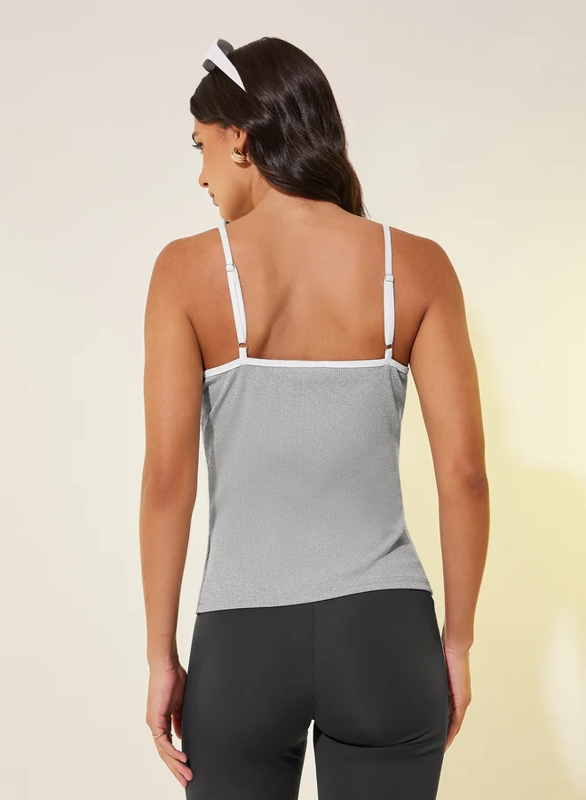 Take Two Solid Ribbed Contrast Trim Cami Top