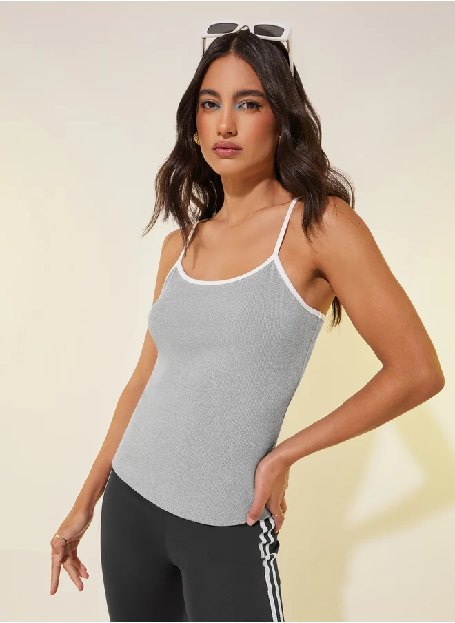 Styli Solid Ribbed Contrast Trim Cami Top