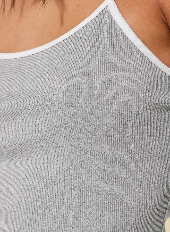 Take Two Solid Ribbed Contrast Trim Cami Top