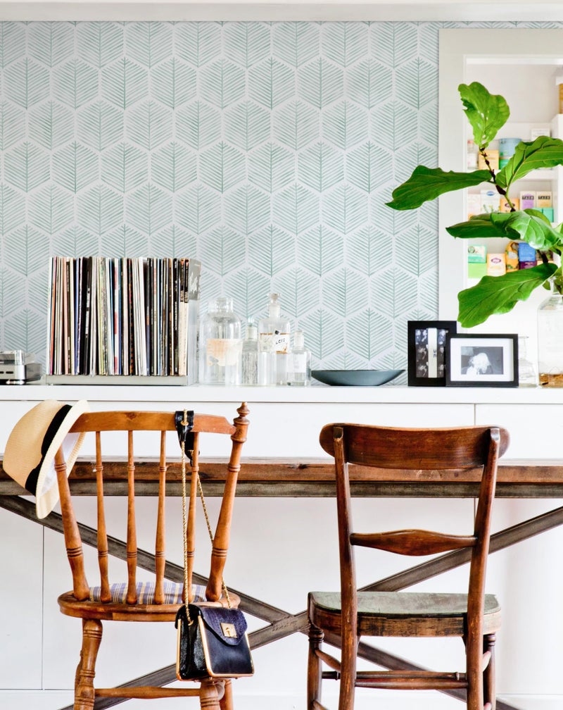 MelunMer Modern Peel and Stick Wallpaper Boho Contact Paper for Cabinets and Drawers Self Adhesive Wallpaper Removable Wallpaper for Bedroom Geometric Wallpaper for Bathroom Green/White 17.3''×78.8'' - Image 3