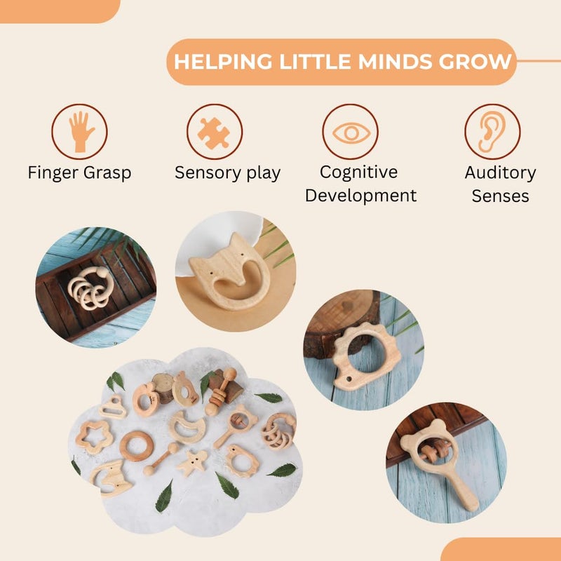 Babbles Neem Wood Teethers for Babies | Wooden Teethers for 6 to 12 Months Baby | Natural and Antibacteria (Cat+Hedgehog+Micky Head+Ring) - Image 4