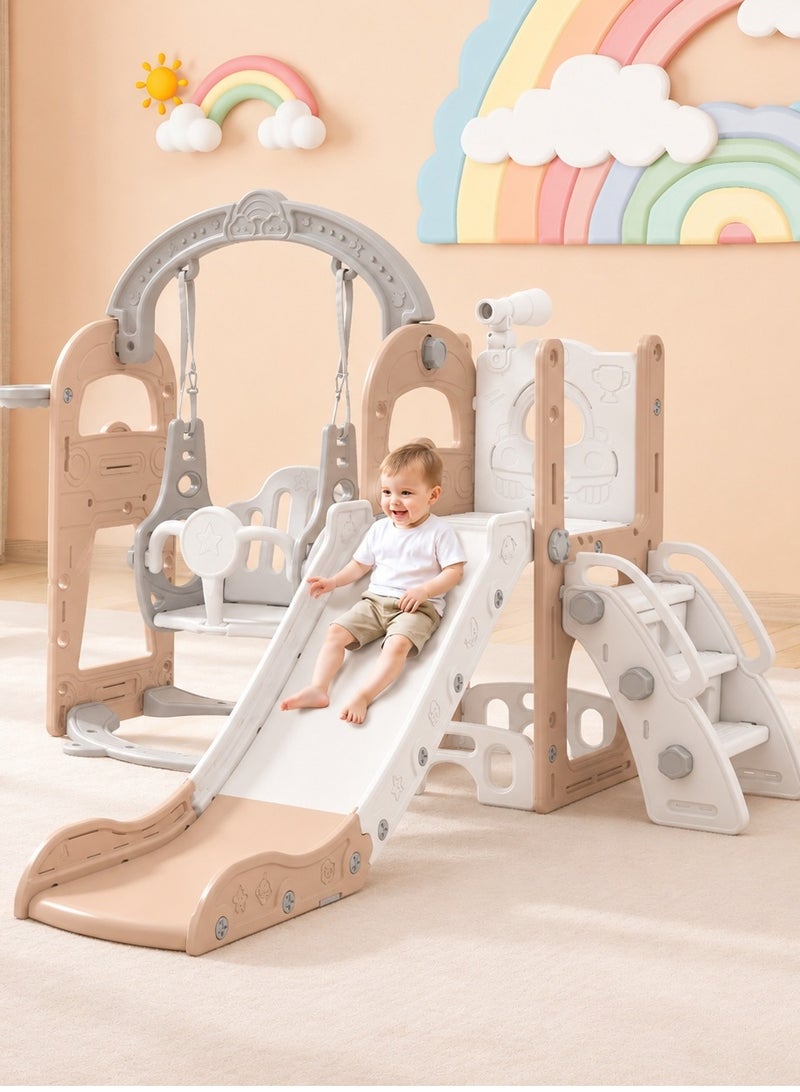 FAMAPY "5-in-1 Kids Slide & Swing Set with Basketball Hoop, Storage Box & Telescope – Indoor/Outdoor Toddler Toy Playground " - Image 1