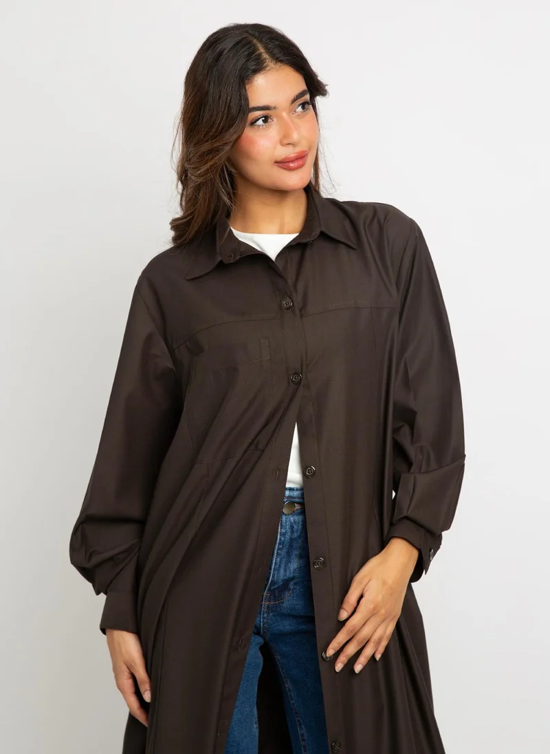 Kaafmeem Brown Shirt Abaya