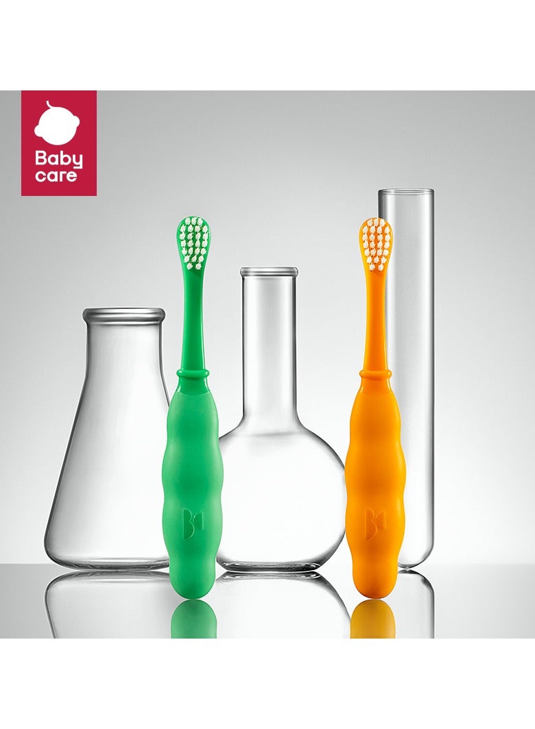 Baby Care 2Pcs Training Toothbrush with Safety Guard, Ultra Soft Baby Toothbrush for Toddler to Kids, BPA Free, FDA Certified Stage 3 Toothbrush, 3 Years + Old Kids Toothbrush Green and Yellow - Image 1