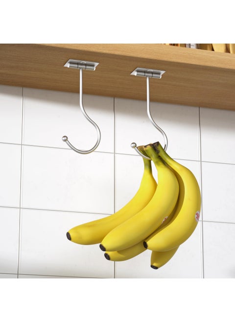 2-Pack Banana Hook Under Cabinet: Banana Holder Metal Banana Hanger Hook Adhesive Banana Hook  Foldable Banana Hook  Folds Up With Magnets When Not In Use  Kitchen Hook Banana Rack Keep Bananas Fresh