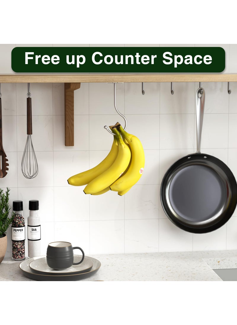 2-Pack Banana Hook Under Cabinet: Banana Holder Metal Banana Hanger Hook Adhesive Banana Hook  Foldable Banana Hook  Folds Up With Magnets When Not In Use  Kitchen Hook Banana Rack Keep Bananas Fresh