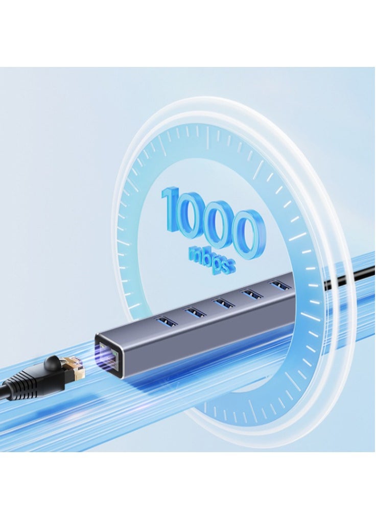 MIXDE USB 3.0 to Ethernet Adapter, USB C to RJ45 1000 Mbps Gigabit Ethernet Adapter USB C Thunderbolt 3/4 to 3 Port USB 3.0 Hub for Laptop Smart TV for Windows/Mac OS/Surface Pro/Linux/XPS  - Image 3