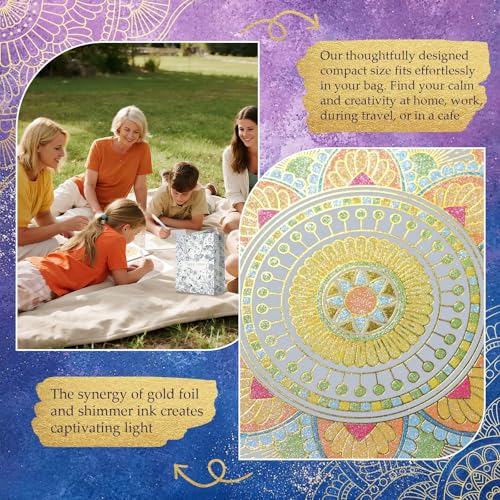 CKMOREL Mandala Adult Coloring Book for Women Relaxation, Gold Foil Mandala Coloring Book Set with 24 Colors Retractable Glitter Gel Pens, 12Pcs Premium Single-Sided Paper Mindfulness Gift Include Gift Bag - Image 5